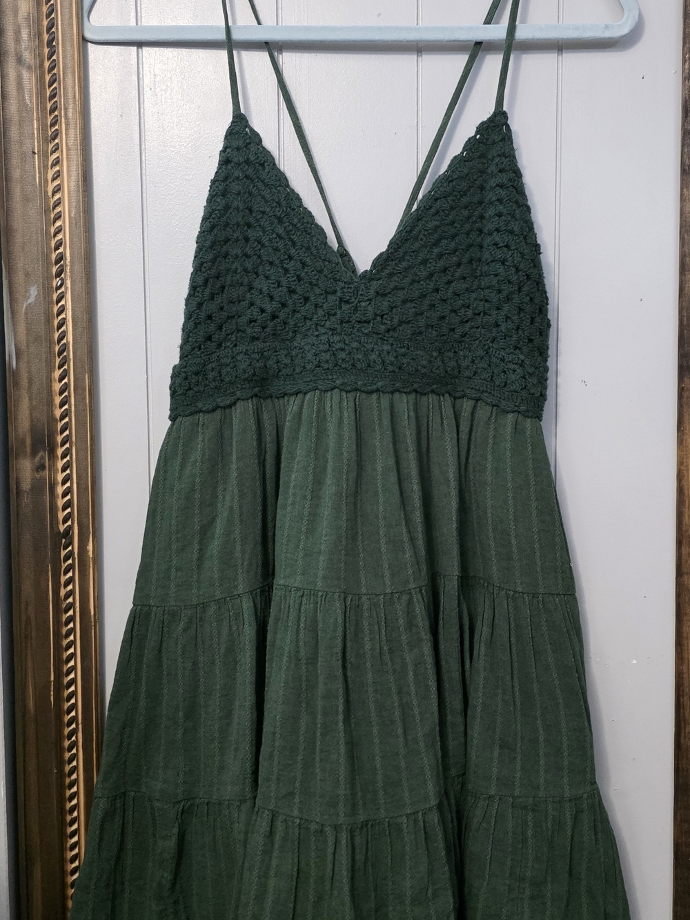aerie Dark Green Crochet-Bodice Mini Dress